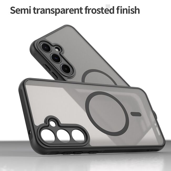 Husa pentru  Samsung Galaxy A55 cu protectie pentru lentile si MagSafe EasyCharge, Ghost Series Anti-ingalbenire, frosted - Negru