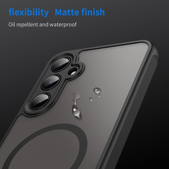 Husa pentru  Samsung Galaxy A55 cu protectie pentru lentile si MagSafe EasyCharge, Ghost Series Anti-ingalbenire, frosted - Negru