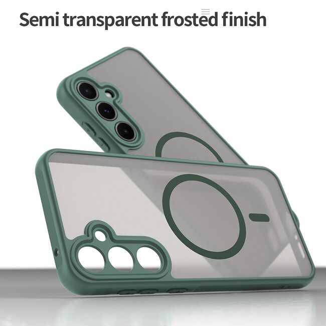 Husa pentru  Samsung Galaxy A55 cu protectie pentru lentile si MagSafe EasyCharge, Ghost Series Anti-ingalbenire, frosted - Verde