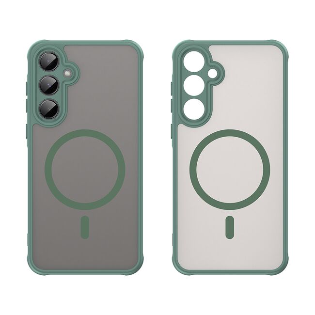 Husa pentru  Samsung Galaxy A55 cu protectie pentru lentile si MagSafe EasyCharge, Ghost Series Anti-ingalbenire, frosted - Verde