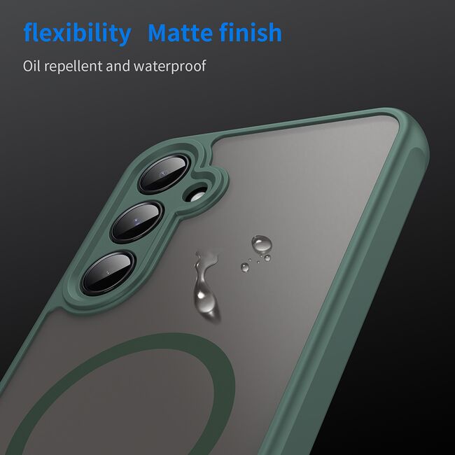 Husa pentru  Samsung Galaxy A55 cu protectie pentru lentile si MagSafe EasyCharge, Ghost Series Anti-ingalbenire, frosted - Verde