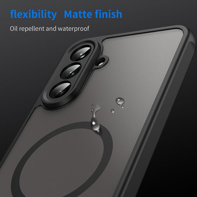 Husa pentru  Samsung Galaxy A56 cu protectie pentru lentile si MagSafe EasyCharge, Ghost Series Anti-ingalbenire, frosted - Negru