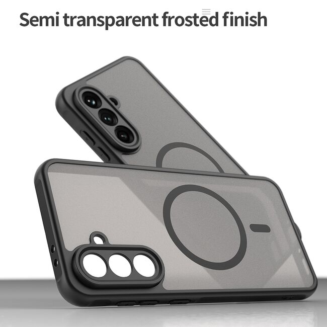 Husa pentru  Samsung Galaxy A56 cu protectie pentru lentile si MagSafe EasyCharge, Ghost Series Anti-ingalbenire, frosted - Negru