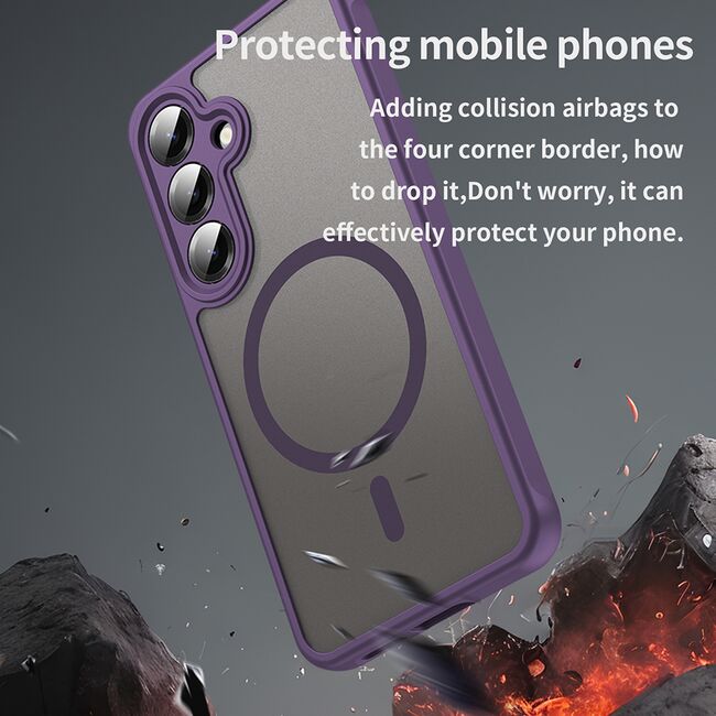 Husa pentru  Samsung Galaxy S24 cu protectie pentru lentile si MagSafe EasyCharge, Ghost Series Anti-ingalbenire, frosted - Mov