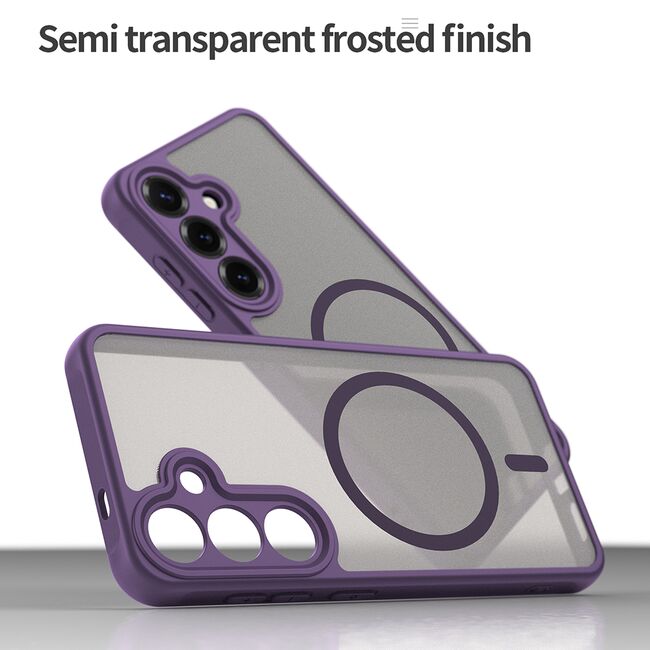 Husa pentru  Samsung Galaxy S24 cu protectie pentru lentile si MagSafe EasyCharge, Ghost Series Anti-ingalbenire, frosted - Mov