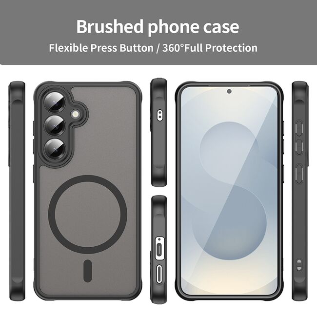 Husa pentru  Samsung Galaxy S24 cu protectie pentru lentile si MagSafe EasyCharge, Ghost Series Anti-ingalbenire, frosted - Negru