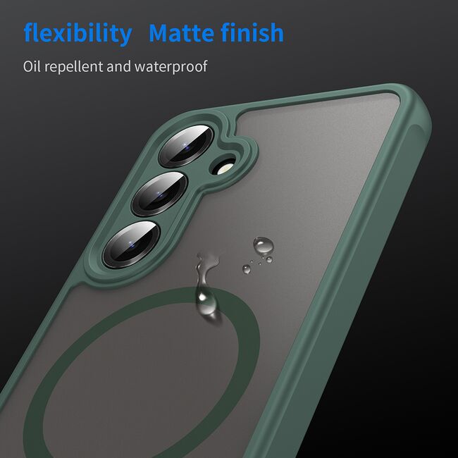 Husa pentru  Samsung Galaxy S24 cu protectie pentru lentile si MagSafe EasyCharge, Ghost Series Anti-ingalbenire, frosted - Verde