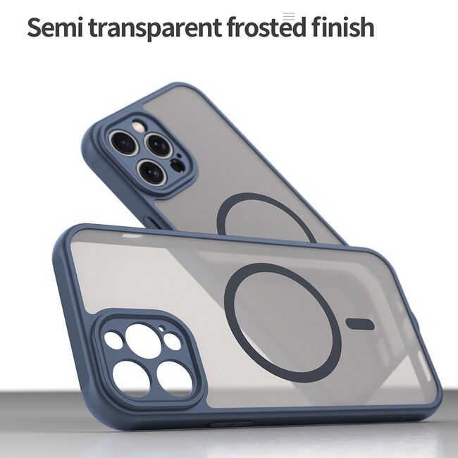 Husa pentru  iPhone 12 Pro Max cu protectie pentru lentile si MagSafe EasyCharge, Ghost Series Anti-ingalbenire, frosted - Albastru