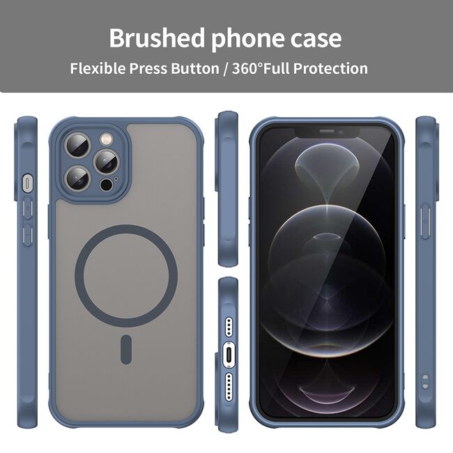 Husa pentru  iPhone 12 Pro Max cu protectie pentru lentile si MagSafe EasyCharge, Ghost Series Anti-ingalbenire, frosted - Albastru