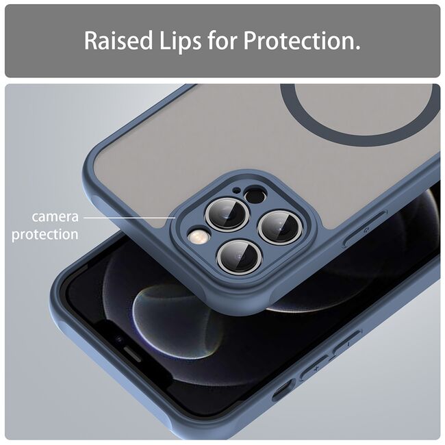 Husa pentru  iPhone 12 Pro Max cu protectie pentru lentile si MagSafe EasyCharge, Ghost Series Anti-ingalbenire, frosted - Albastru
