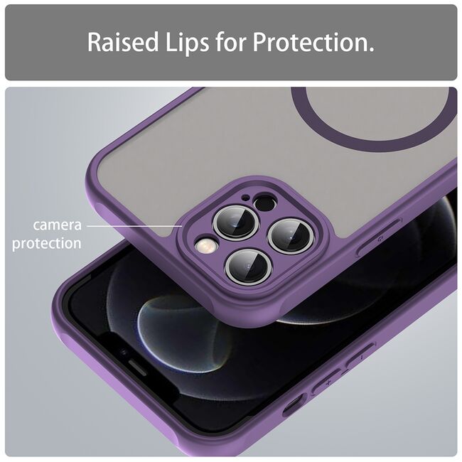 Husa pentru  iPhone 12 Pro Max cu protectie pentru lentile si MagSafe EasyCharge, Ghost Series Anti-ingalbenire, frosted - Mov