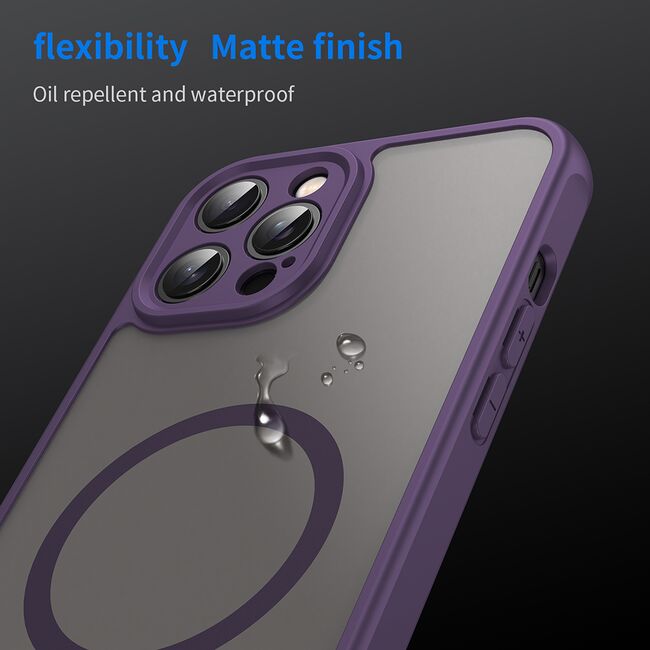 Husa pentru  iPhone 12 Pro Max cu protectie pentru lentile si MagSafe EasyCharge, Ghost Series Anti-ingalbenire, frosted - Mov
