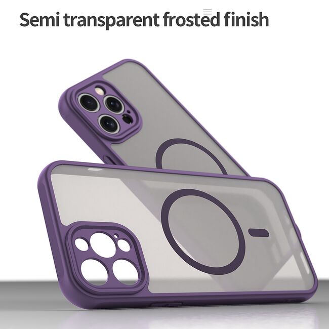 Husa pentru  iPhone 12 Pro Max cu protectie pentru lentile si MagSafe EasyCharge, Ghost Series Anti-ingalbenire, frosted - Mov