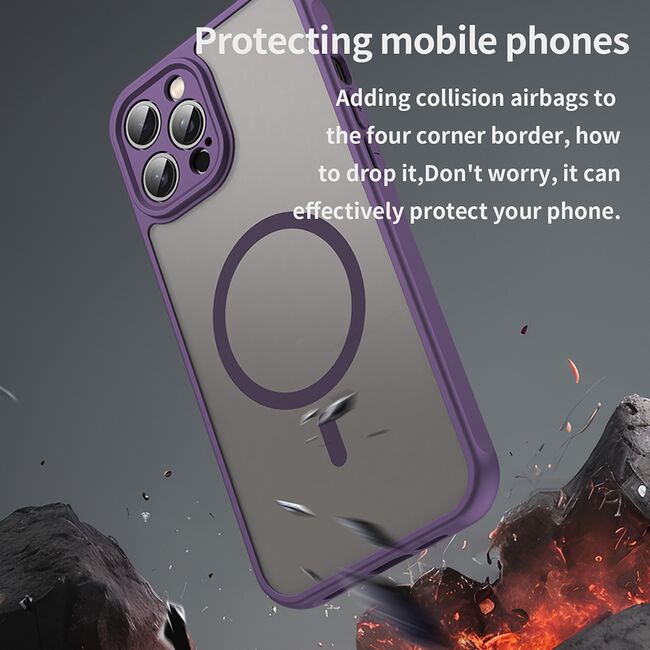 Husa pentru  iPhone 12 Pro Max cu protectie pentru lentile si MagSafe EasyCharge, Ghost Series Anti-ingalbenire, frosted - Mov