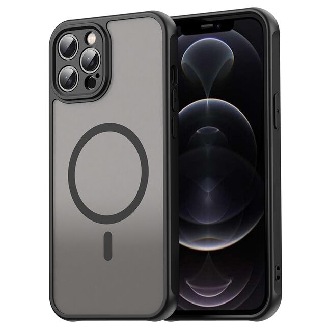Husa pentru  iPhone 12 Pro Max cu protectie pentru lentile si MagSafe EasyCharge, Ghost Series Anti-ingalbenire, frosted - Negru