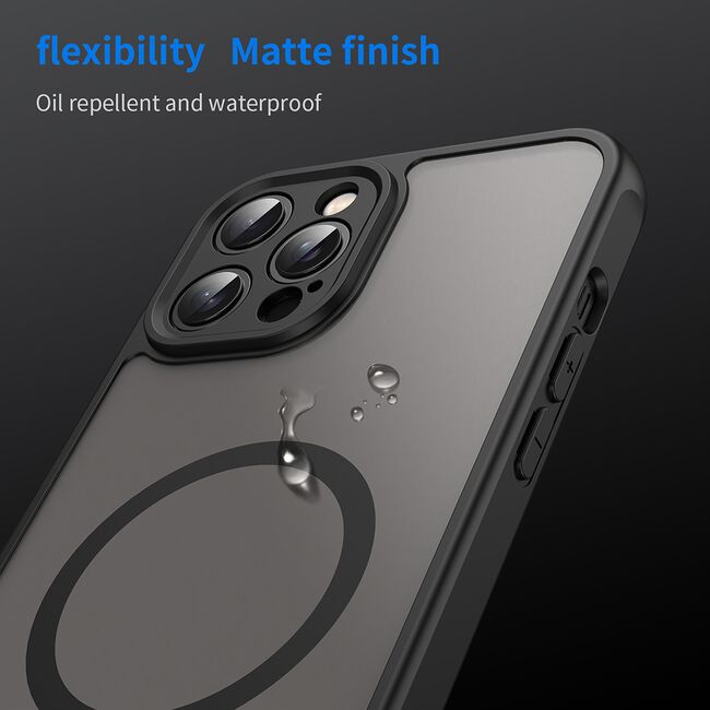 Husa pentru  iPhone 12 Pro Max cu protectie pentru lentile si MagSafe EasyCharge, Ghost Series Anti-ingalbenire, frosted - Negru