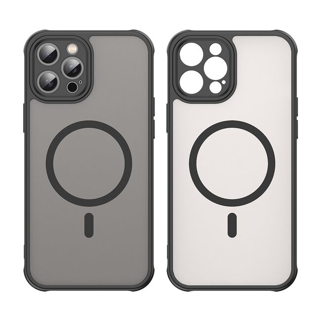 Husa pentru  iPhone 12 Pro Max cu protectie pentru lentile si MagSafe EasyCharge, Ghost Series Anti-ingalbenire, frosted - Negru
