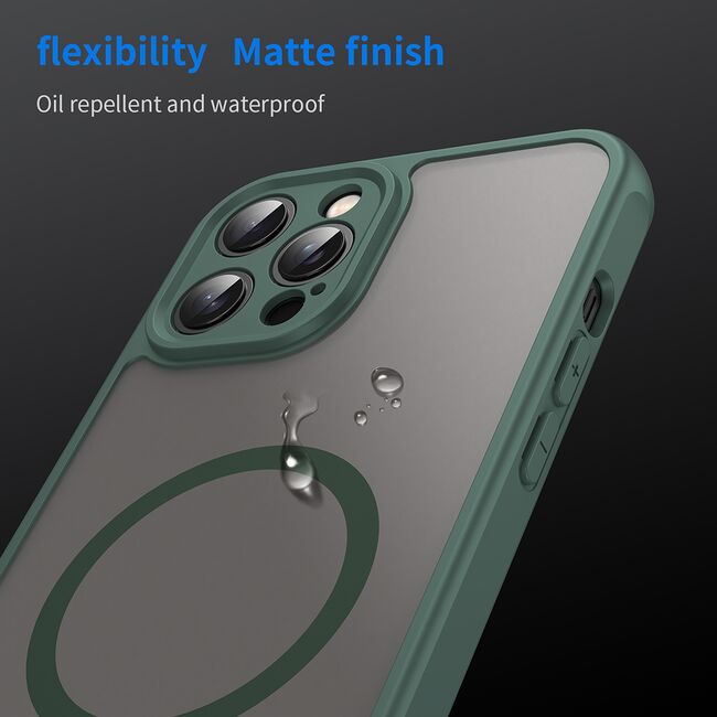 Husa pentru  iPhone 12 Pro Max cu protectie pentru lentile si MagSafe EasyCharge, Ghost Series Anti-ingalbenire, frosted - Verde