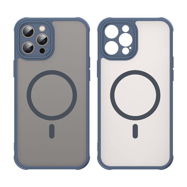 Husa pentru  iPhone 12 Pro cu protectie pentru lentile si MagSafe EasyCharge, Ghost Series Anti-ingalbenire, frosted - Albastru