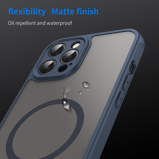 Husa pentru  iPhone 12 Pro cu protectie pentru lentile si MagSafe EasyCharge, Ghost Series Anti-ingalbenire, frosted - Albastru