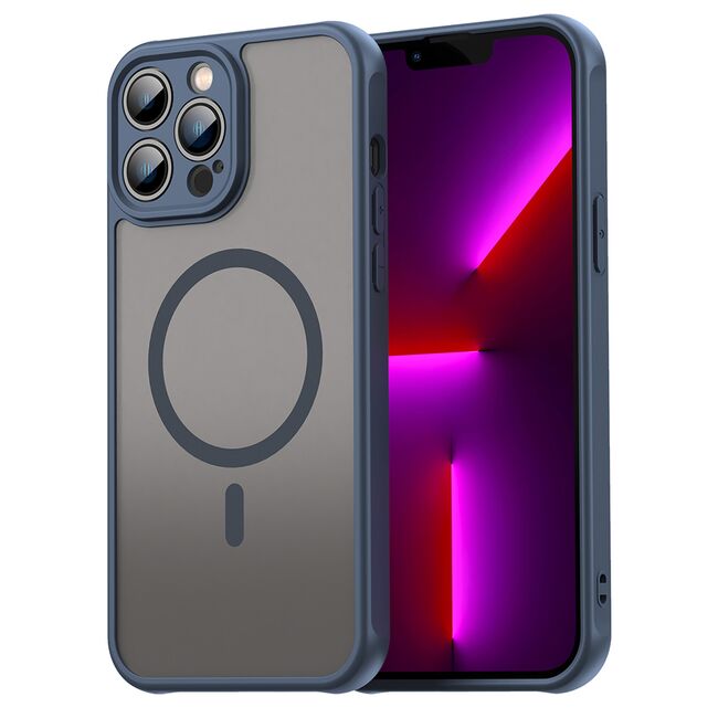 Husa pentru  iPhone 13 Pro Max cu protectie pentru lentile si MagSafe EasyCharge, Ghost Series Anti-ingalbenire, frosted - Albastru