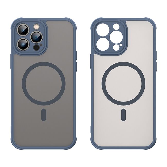 Husa pentru  iPhone 13 Pro Max cu protectie pentru lentile si MagSafe EasyCharge, Ghost Series Anti-ingalbenire, frosted - Albastru