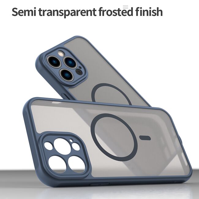Husa pentru  iPhone 13 Pro Max cu protectie pentru lentile si MagSafe EasyCharge, Ghost Series Anti-ingalbenire, frosted - Albastru