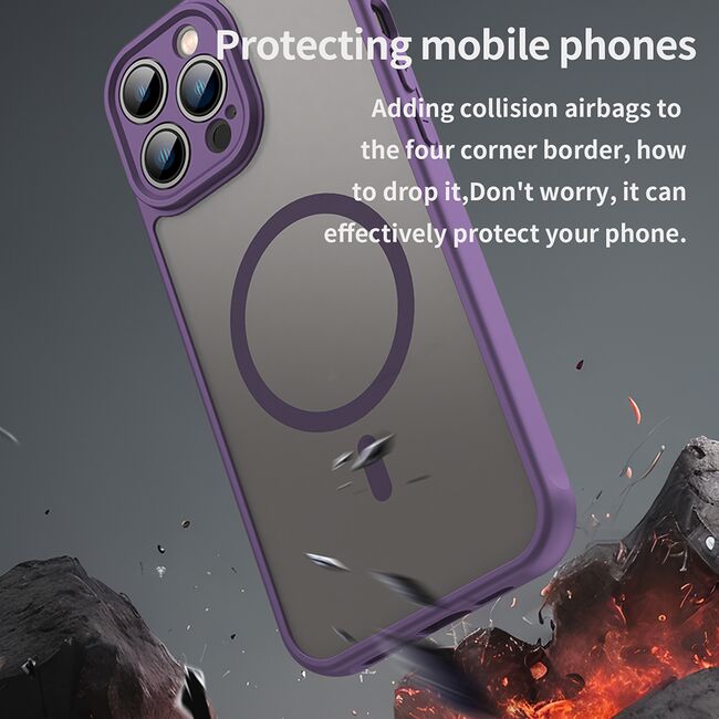 Husa pentru  iPhone 13 Pro Max cu protectie pentru lentile si MagSafe EasyCharge, Ghost Series Anti-ingalbenire, frosted - Mov