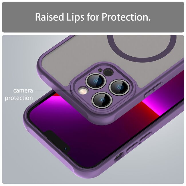 Husa pentru  iPhone 13 Pro Max cu protectie pentru lentile si MagSafe EasyCharge, Ghost Series Anti-ingalbenire, frosted - Mov
