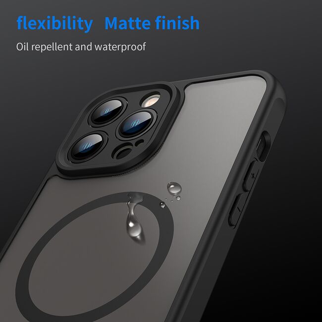 Husa pentru  iPhone 13 Pro Max cu protectie pentru lentile si MagSafe EasyCharge, Ghost Series Anti-ingalbenire, frosted - Negru