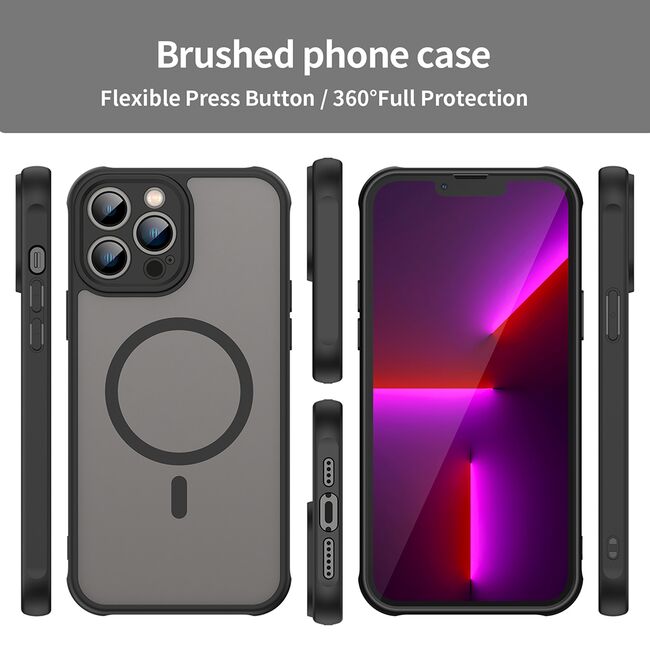 Husa pentru  iPhone 13 Pro Max cu protectie pentru lentile si MagSafe EasyCharge, Ghost Series Anti-ingalbenire, frosted - Negru