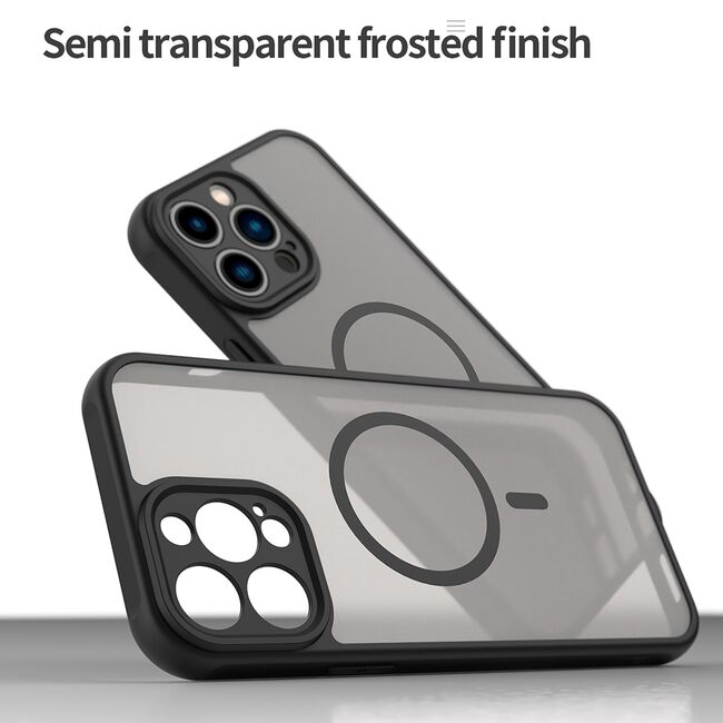 Husa pentru  iPhone 13 Pro Max cu protectie pentru lentile si MagSafe EasyCharge, Ghost Series Anti-ingalbenire, frosted - Negru