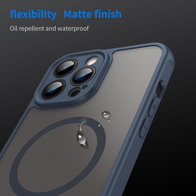 Husa pentru  iPhone 13 Pro cu protectie pentru lentile si MagSafe EasyCharge, Ghost Series Anti-ingalbenire, frosted - Albastru