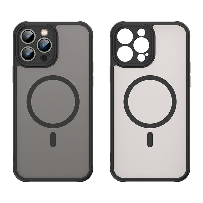 Husa pentru  iPhone 13 Pro cu protectie pentru lentile si MagSafe EasyCharge, Ghost Series Anti-ingalbenire, frosted - Negru