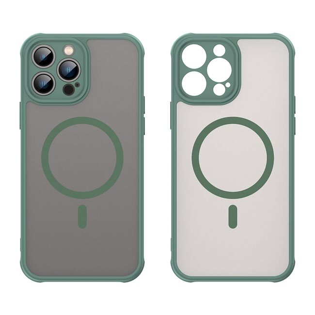 Husa pentru  iPhone 13 Pro cu protectie pentru lentile si MagSafe EasyCharge, Ghost Series Anti-ingalbenire, frosted - Verde