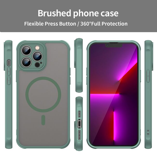 Husa pentru  iPhone 13 Pro cu protectie pentru lentile si MagSafe EasyCharge, Ghost Series Anti-ingalbenire, frosted - Verde