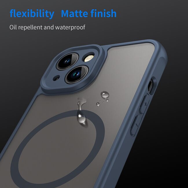 Husa pentru  iPhone 13 cu protectie pentru lentile si MagSafe EasyCharge, Ghost Series Anti-ingalbenire, frosted - Albastru