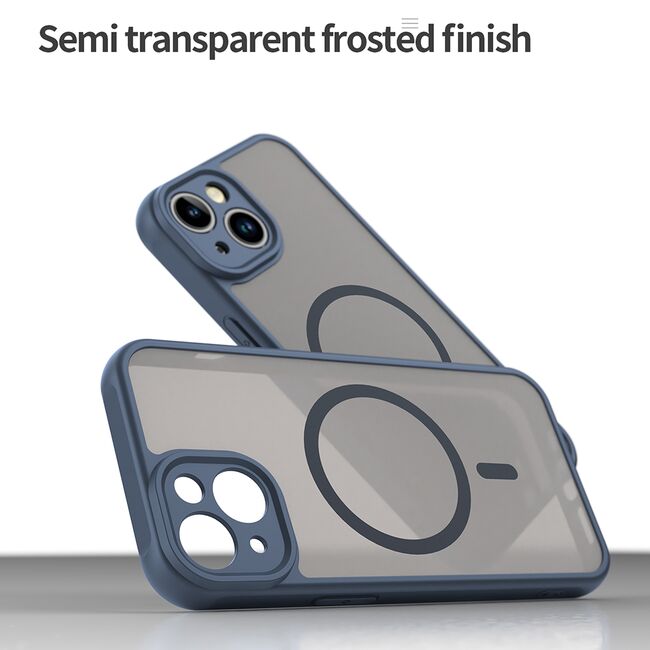 Husa pentru  iPhone 13 cu protectie pentru lentile si MagSafe EasyCharge, Ghost Series Anti-ingalbenire, frosted - Albastru