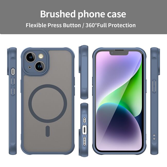Husa pentru  iPhone 13 cu protectie pentru lentile si MagSafe EasyCharge, Ghost Series Anti-ingalbenire, frosted - Albastru