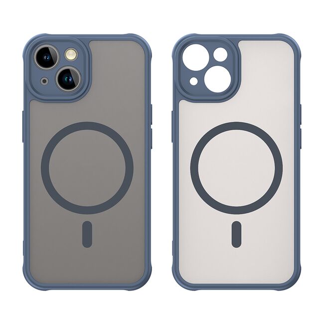 Husa pentru  iPhone 13 cu protectie pentru lentile si MagSafe EasyCharge, Ghost Series Anti-ingalbenire, frosted - Albastru