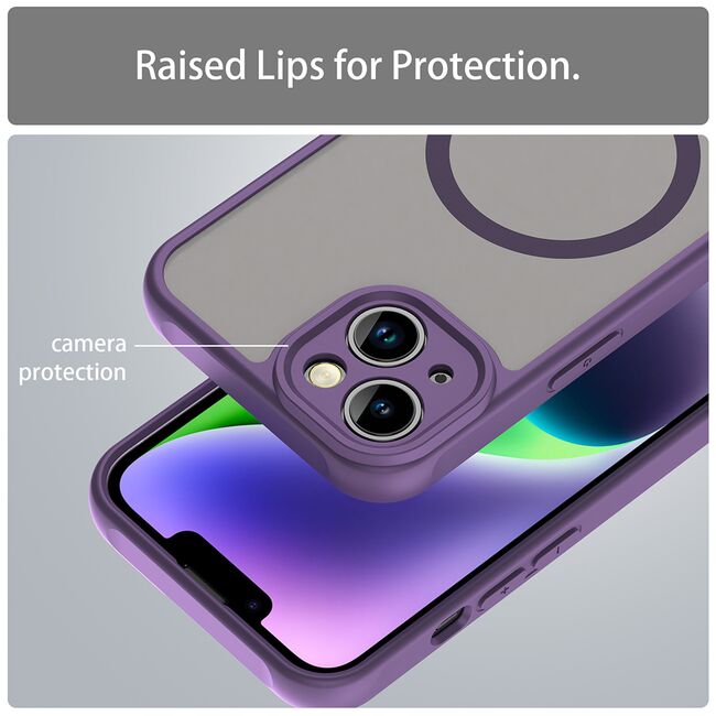Husa pentru  iPhone 13 cu protectie pentru lentile si MagSafe EasyCharge, Ghost Series Anti-ingalbenire, frosted - Mov