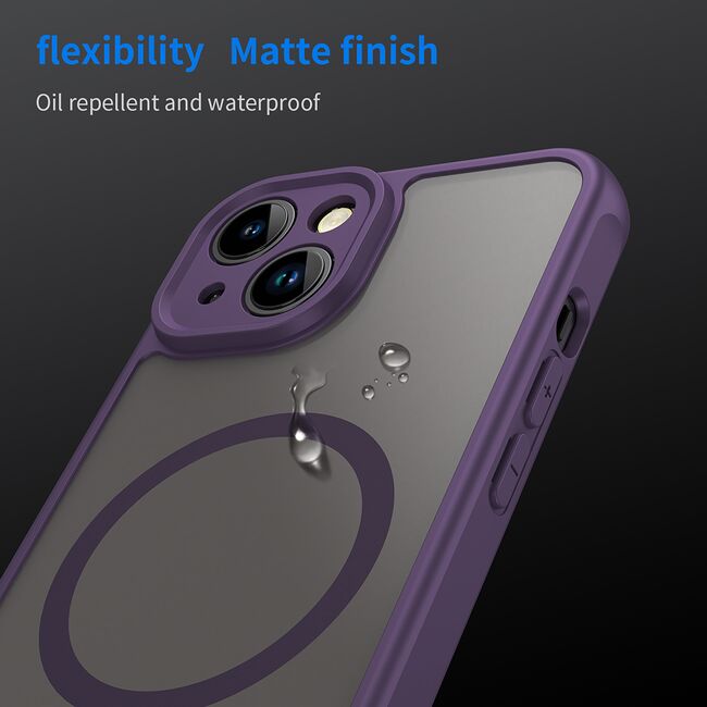 Husa pentru  iPhone 13 cu protectie pentru lentile si MagSafe EasyCharge, Ghost Series Anti-ingalbenire, frosted - Mov