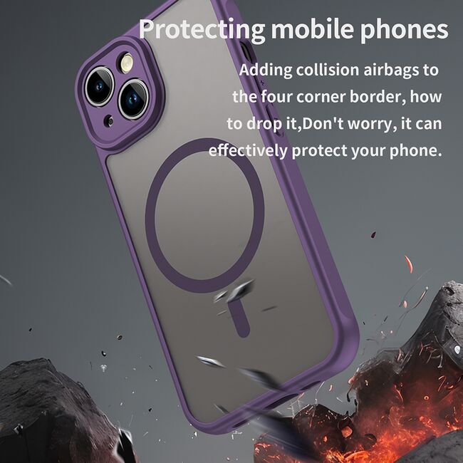 Husa pentru  iPhone 13 cu protectie pentru lentile si MagSafe EasyCharge, Ghost Series Anti-ingalbenire, frosted - Mov