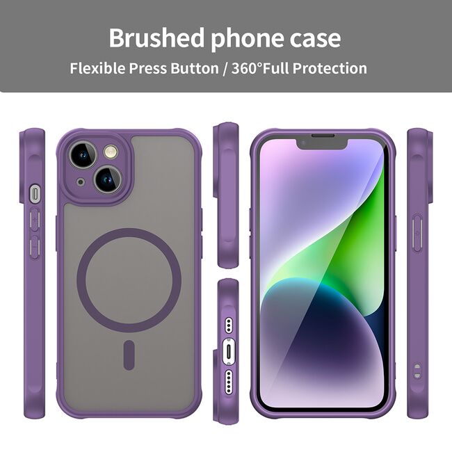 Husa pentru  iPhone 13 cu protectie pentru lentile si MagSafe EasyCharge, Ghost Series Anti-ingalbenire, frosted - Mov