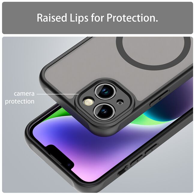 Husa pentru  iPhone 13 cu protectie pentru lentile si MagSafe EasyCharge, Ghost Series Anti-ingalbenire, frosted - Negru