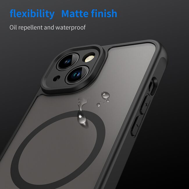 Husa pentru  iPhone 13 cu protectie pentru lentile si MagSafe EasyCharge, Ghost Series Anti-ingalbenire, frosted - Negru