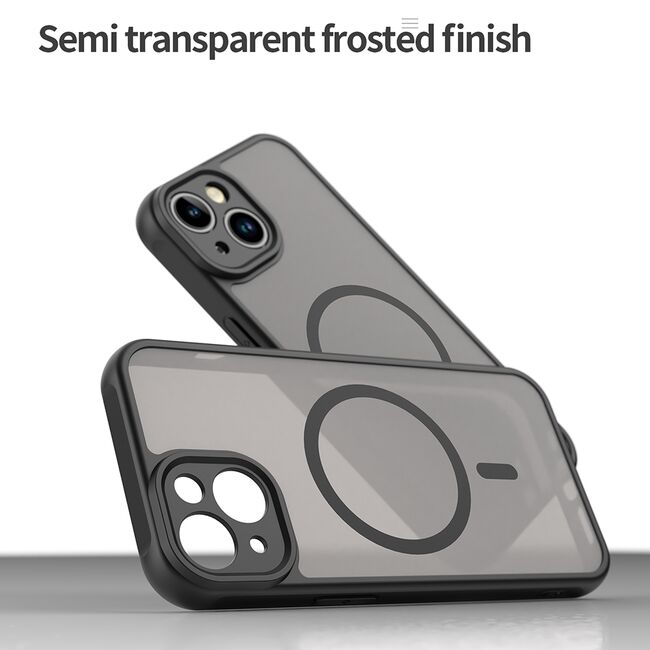 Husa pentru  iPhone 13 cu protectie pentru lentile si MagSafe EasyCharge, Ghost Series Anti-ingalbenire, frosted - Negru
