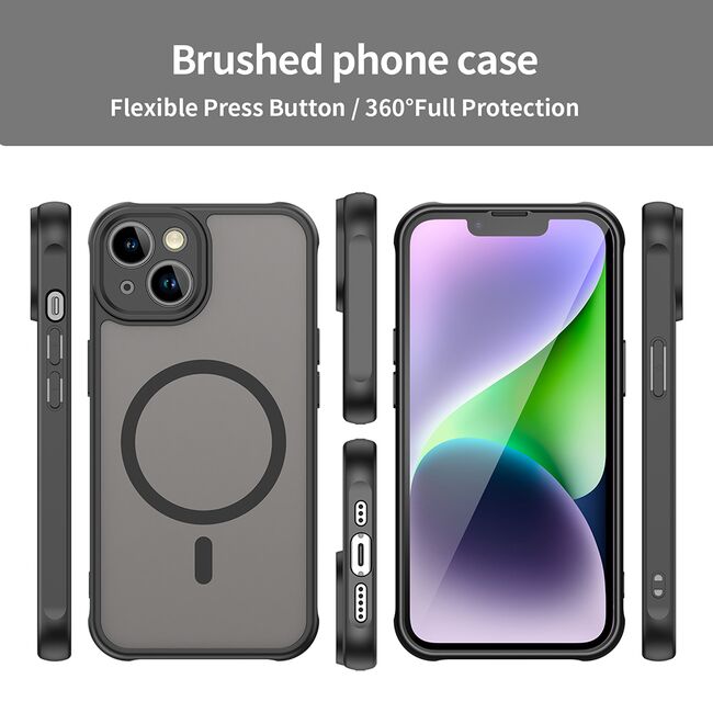 Husa pentru  iPhone 13 cu protectie pentru lentile si MagSafe EasyCharge, Ghost Series Anti-ingalbenire, frosted - Negru