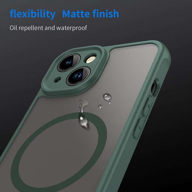 Husa pentru  iPhone 13 cu protectie pentru lentile si MagSafe EasyCharge, Ghost Series Anti-ingalbenire, frosted - Verde