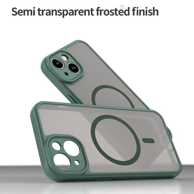 Husa pentru  iPhone 13 cu protectie pentru lentile si MagSafe EasyCharge, Ghost Series Anti-ingalbenire, frosted - Verde
